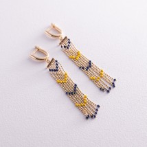 Patriotic earrings with chains in yellow gold (blue and yellow enamel) s08052 Onyx