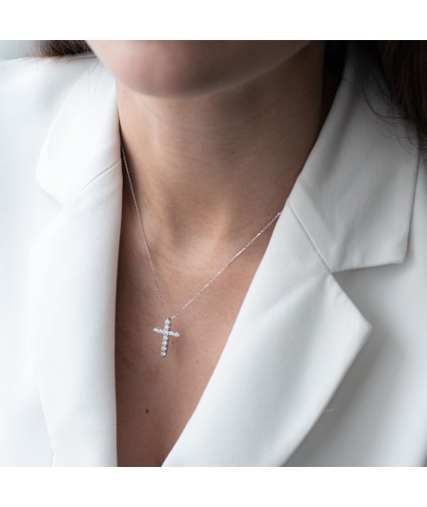 Necklace "Cross" in white gold (cubic zirconia) coll01815 Onix 45