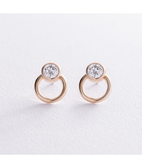 Earrings - studs "April" with cubic zirconia (yellow gold) s08224 Onyx