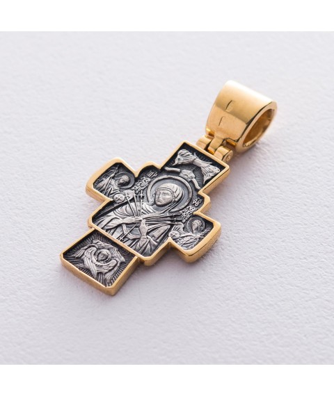 Серебряный православный крест с позолотой "Господь Вседержитель. Икона Божией Матери "Семистрельная" 132386 Оникс