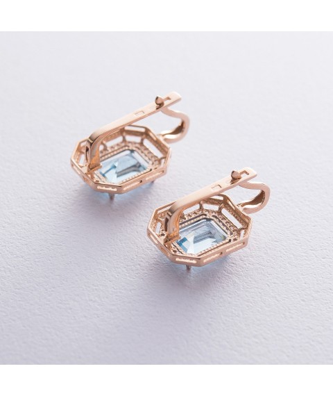 Gold earrings with blue topaz and cubic zirconia s03117 Onyx