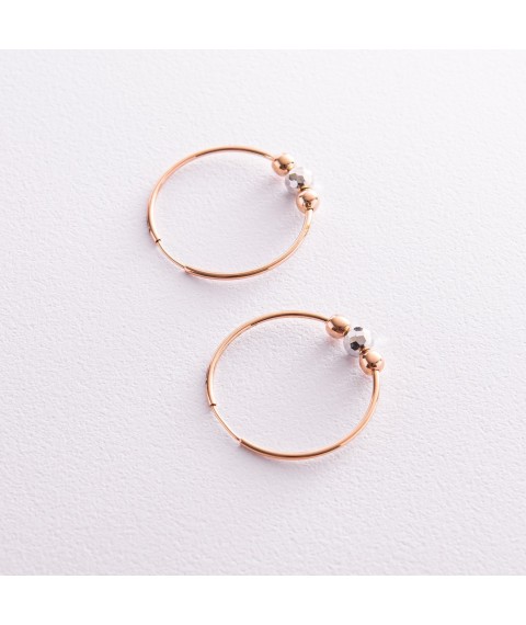 Gold earrings - rings with balls s07785 Onyx