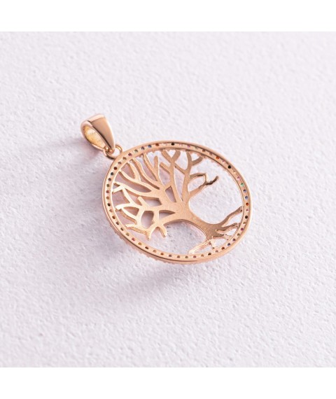 Gold pendant "Tree of Life" with cubic zirconia p03654 Onyx