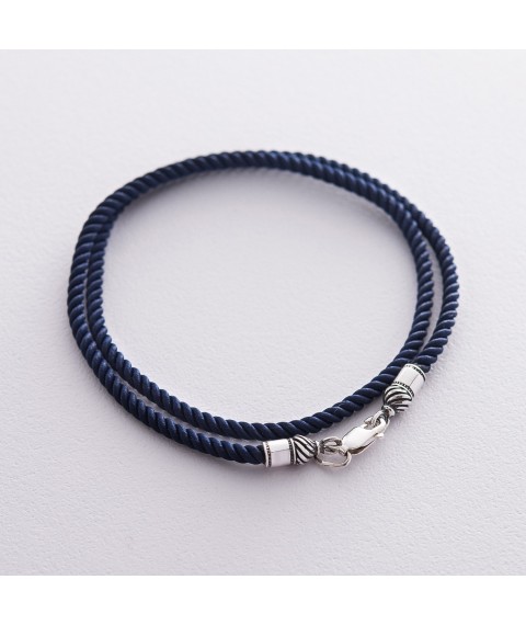 Шелковый синий шнурок с серебряной застежкой (3мм) 18425 Онікс  40