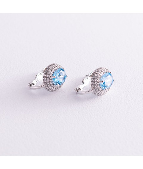Gold earrings with blue topaz and cubic zirconia s04201 Onyx