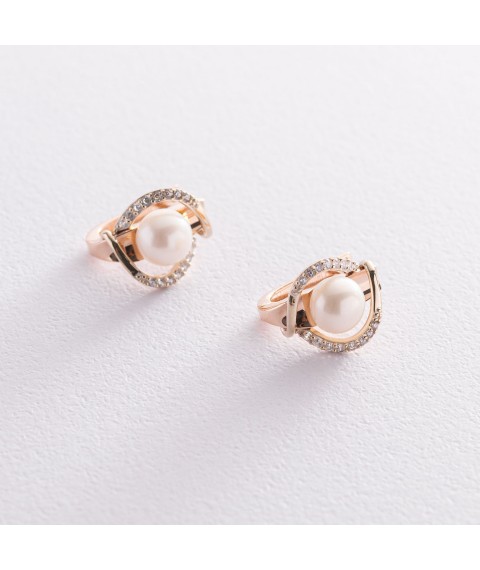 Gold earrings (pearl, cubic zirconia) s05236 Onyx
