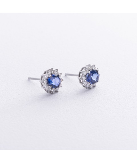 Gold earrings - studs (sapphires, diamonds) sb0494gl Onyx