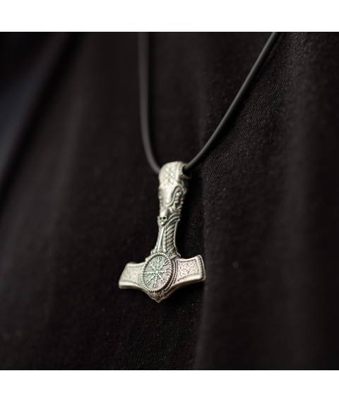 Silver pendant - hammer "Helmet of Horror with skull" 7043 Onyx