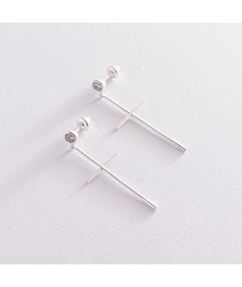 Silver earrings "Crosses" with cubic zirconia 123019 Onyx