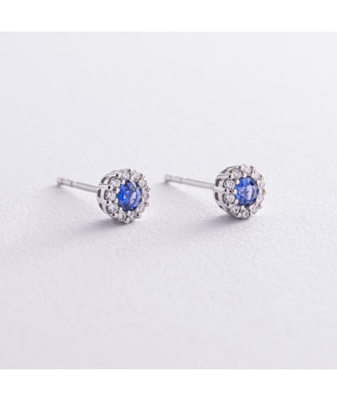 Gold earrings - studs with diamonds and sapphires sb0456nl Onyx