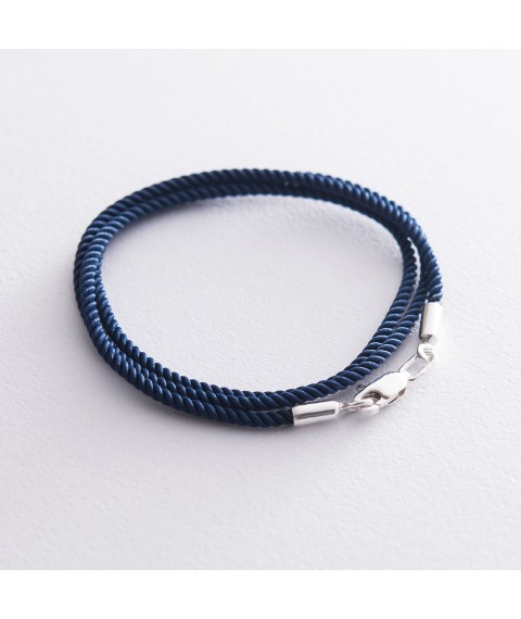 Шелковый синий шнурок с гладкой серебряной застежкой (2мм) 18496 Онікс  40