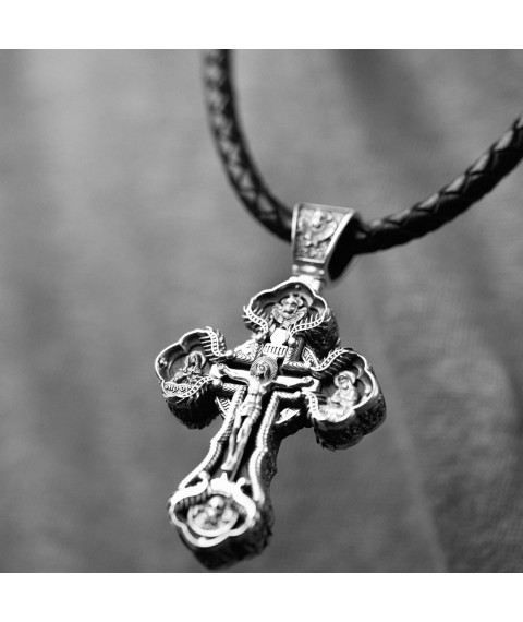 Men's Orthodox cross "Crucifixion" made of ebony and silver 850 Onyx