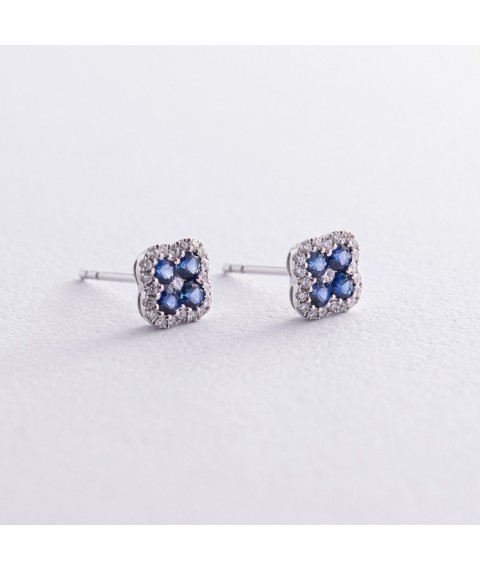 Gold earrings - studs with diamonds and sapphires sb0095lg Onyx