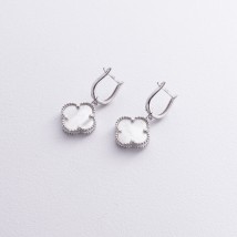 Silver earrings "Clover" (mother of pearl) 123366 Onyx