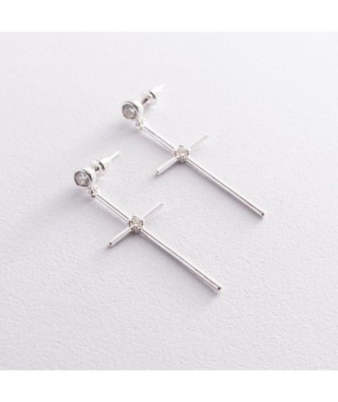 Срібні сережки "Хрести" з фіанітами 123018 Онікс