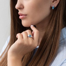 Gold earrings with blue topaz and cubic zirconia s04180 Onyx