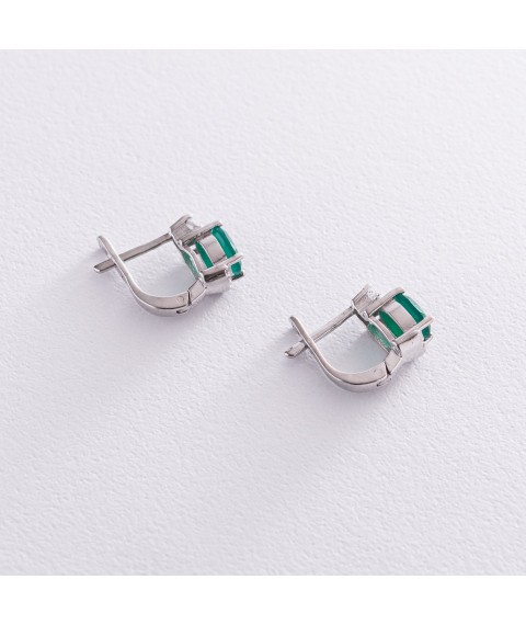 Silver earrings with chrysoprase and cubic zirconia 121383 Onyx