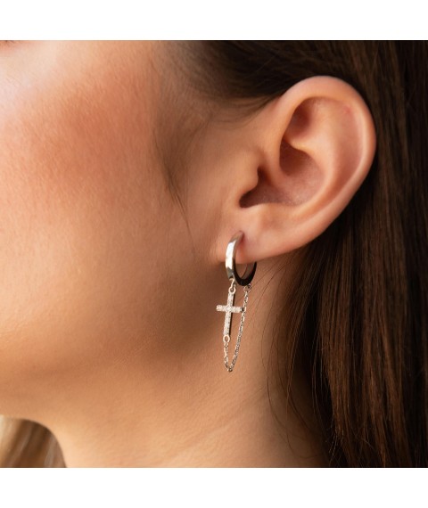 Silver earrings "Cross with chains" (cubic zirconia) OR133010 Onyx