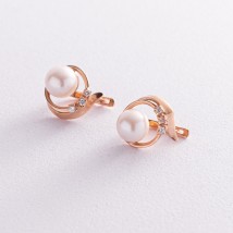 Gold earrings with cubic zirconia and pearls s01636 Onyx