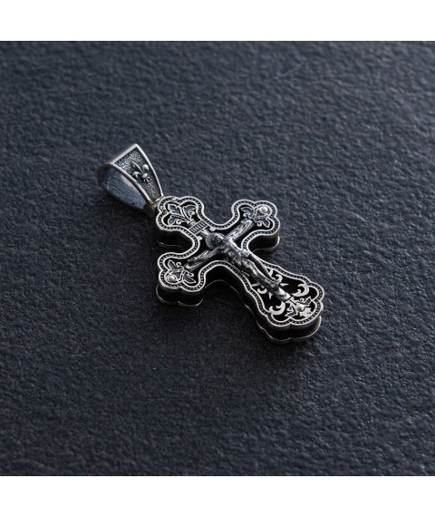 Silver cross "Crucifixion. Save and Preserve" with ebony mini 1071 Onyx