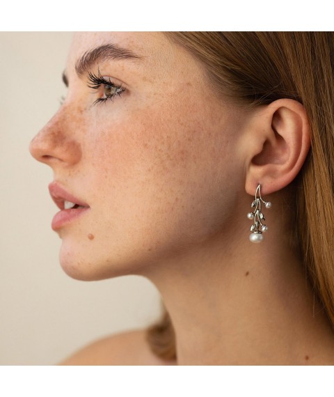 Earrings (cult. fresh pearls) 121231 Onyx