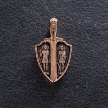 Gold pendant "St. Great Martyr George the Victorious. Holy Great Prince Alexander Nevsky. Archangel Michael" p03816 Onyx