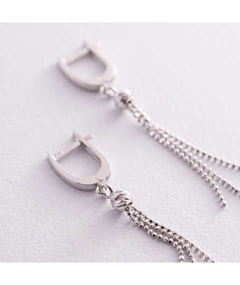Earrings "Balls" with chains (white gold) s07815 Onyx
