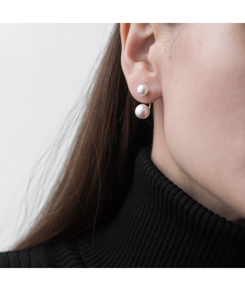Gold earrings - studs with pearls s06461 Onyx