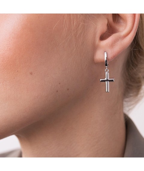Earrings "Cross" in white gold s07822 Onyx