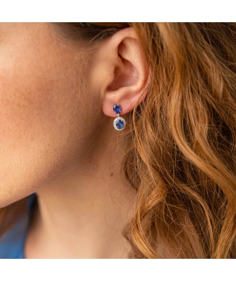 Gold earrings - studs with diamonds and sapphires sb0459nl Onyx