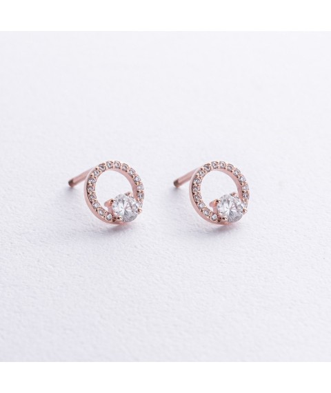 Earrings - studs "Cycle" with cubic zirconia (red gold) s08789 Onyx