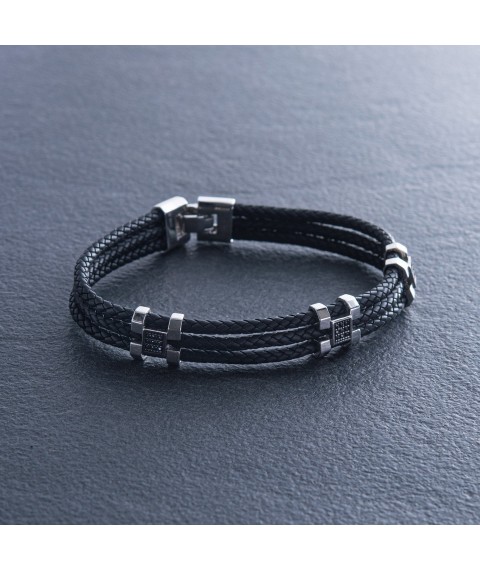 Rubber bracelet in white gold with cubic zirconia b02356 Onix 21