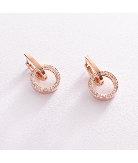 Earrings with rings in red gold (cubic zirconia) s06460 Onyx