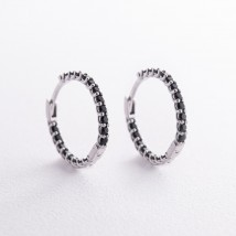 Silver earrings - rings with black cubic zirconia OR126110 Onyx