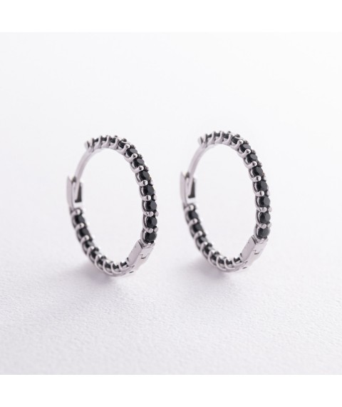 Срібні сережки - кільця з чорними фіанітами OR126110 Онікс