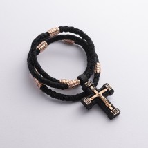 Men's Orthodox cross on a cord made of ebony and gold kol02134 Onix 60