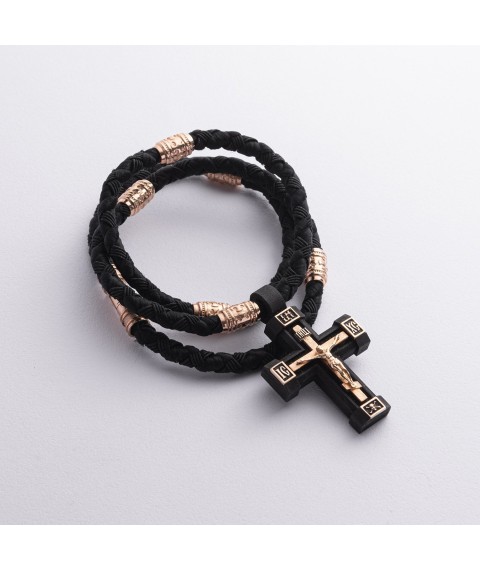 Men's Orthodox cross on a cord made of ebony and gold kol02134 Onix 60