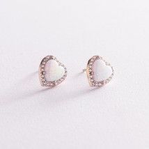 Gold stud earrings "Hearts" (named opal, cubic zirconia) s06328 Onyx