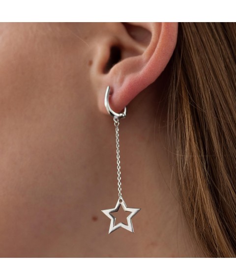 Silver earrings "Stars on a chain" 902-01376 Onyx