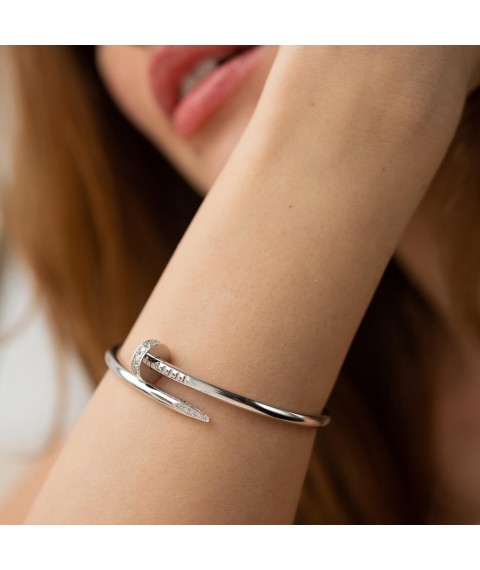 Hard bracelet "Nail" with diamonds (white gold) 522061121 Onyx 16.5