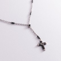 Men's necklace "Cross" made of silver and black ceramics ZANCAN EXC367-N Onix 49