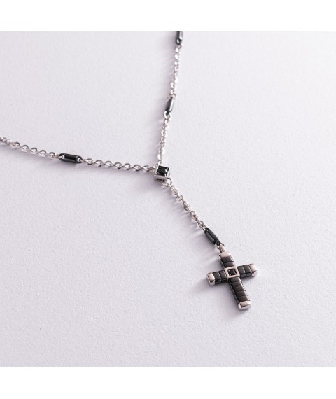 Мужское колье "Крест" из серебра и черной керамики ZANCAN EXC367-N Онікс