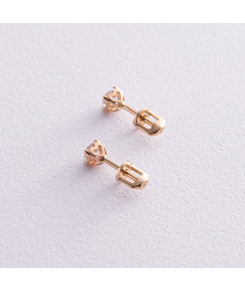 Earrings - studs "Hearts" in yellow gold (cubic zirconia) s06942 Onyx