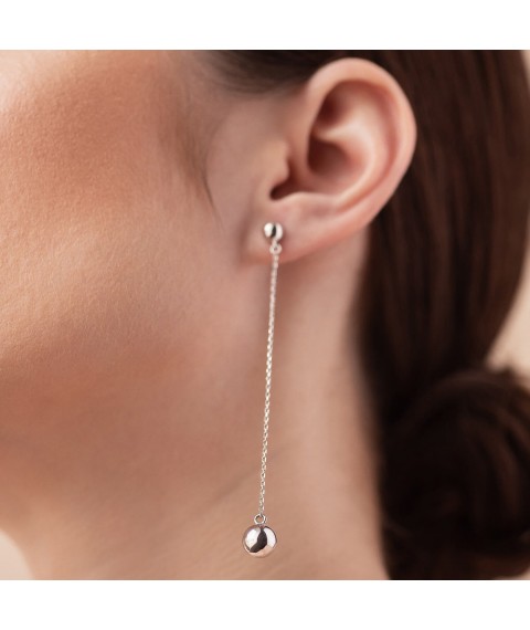 Earrings - studs "Margo" with balls on a chain (white gold) s08242 Onyx