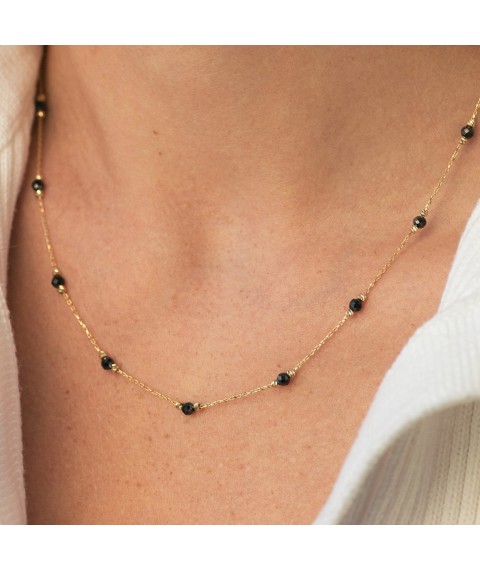 Necklace "Balls" with black cubic zirconia (yellow gold) count02488 Onyx 45