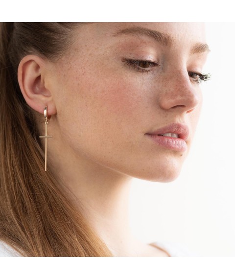 Gold earrings "Crosses" s06748 Onyx