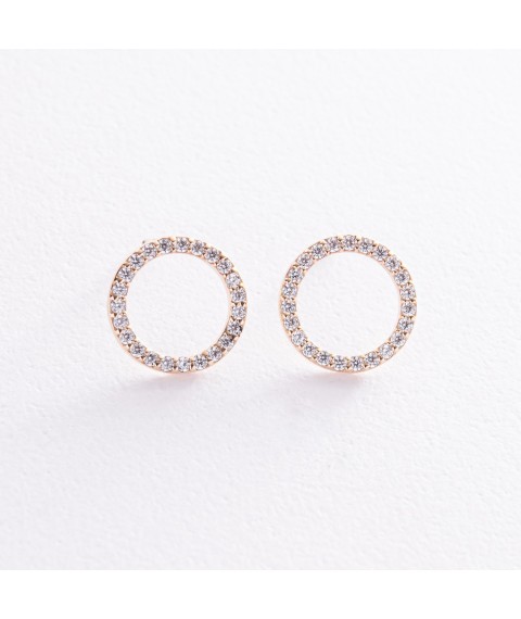 Earrings - studs "Cycle" with cubic zirconia 1.2 cm (yellow gold) s08399 Onyx