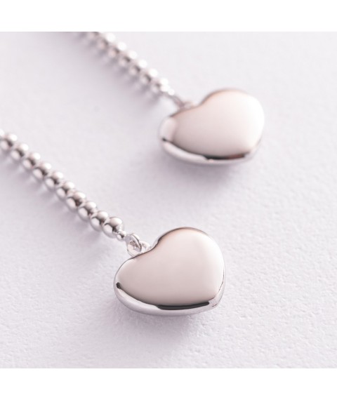 Срібні сережки "Сердечки" на ланцюжку 123146 Онікс