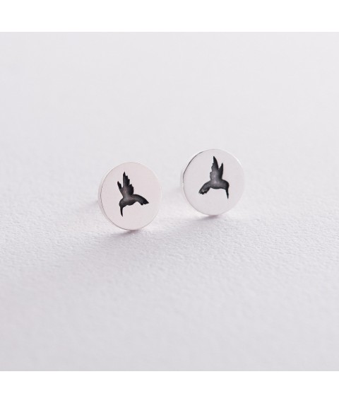 Earrings - studs "Hummingbird" in silver 122645 Onyx