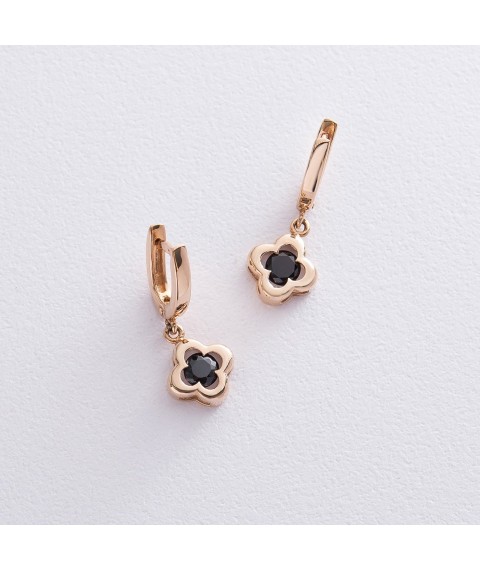 Gold earrings "Clover" with cubic zirconia s04925 Onyx